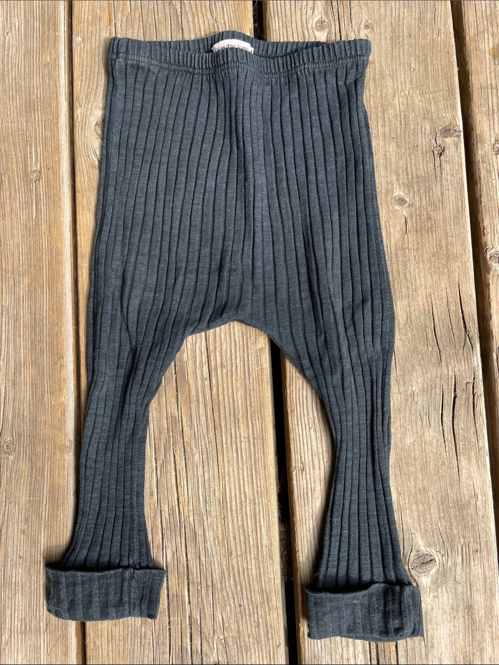🇪🇸 +1 IN THE FAMILY 6-12M Baby Ribbed Pull-On Cotton Leggings in Charcoal